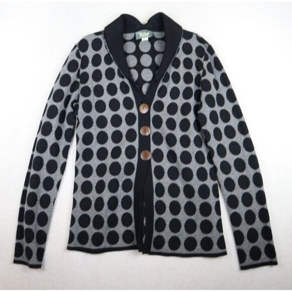 KNITS WITH A TWIST BY THE SWEATER GIRL - WOMEN'S GRAY BLACK POLKA DOT CARDIGAN M - Picture 1 of 8